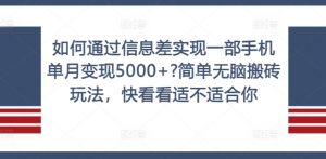 如何通过信息差实现一部手机单月变现5000+?简单无脑搬砖玩法，快看看适不适合你【揭秘】-ANQUYE-HENHENLU-26UUU[首页]