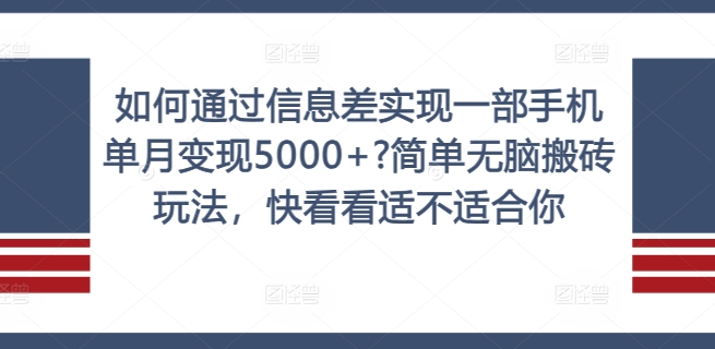 如何通过信息差实现一部手机单月变现5000+?简单无脑搬砖玩法，快看看适不适合你【揭秘】-ANQUYE-HENHENLU-26UUU[首页]