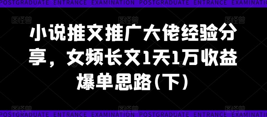 小说推文推广大佬经验分享，女频长文1天1万收益爆单思路(下)-ANQUYE-HENHENLU-26UUU[首页]