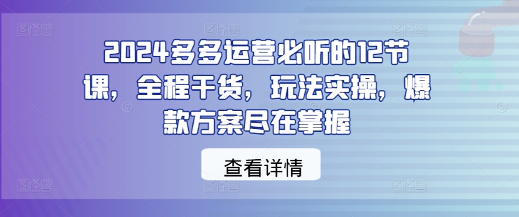 2024多多运营必听的12节课，全程干货，玩法实操，爆款方案尽在掌握-ANQUYE-HENHENLU-26UUU[首页]