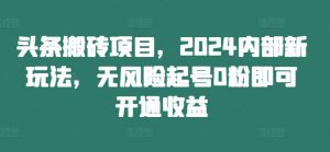 头条搬砖项目，2024内部新玩法，无风险起号0粉即可开通收益-ANQUYE-HENHENLU-26UUU[首页]