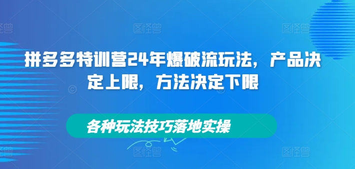 拼多多特训营24年爆破流玩法，产品决定上限，方法决定下限，各种玩法技巧落地实操-ANQUYE-HENHENLU-26UUU[首页]