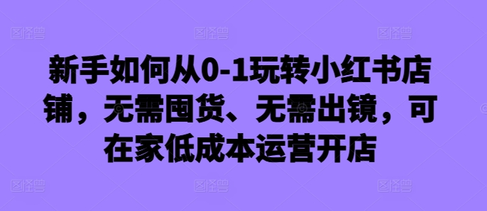 新手如何从0-1玩转小红书店铺，无需囤货、无需出镜，可在家低成本运营开店-ANQUYE-HENHENLU-26UUU[首页]