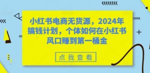 小红书电商无货源，2024年搞钱计划，个体如何在小红书风口赚到第一桶金-ANQUYE-HENHENLU-26UUU[首页]