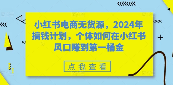 小红书电商无货源，2024年搞钱计划，个体如何在小红书风口赚到第一桶金-ANQUYE-HENHENLU-26UUU[首页]