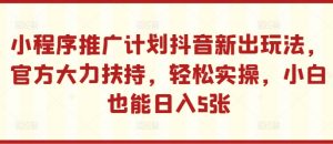 小程序推广计划抖音新出玩法，官方大力扶持，轻松实操，小白也能日入5张【揭秘】-ANQUYE-HENHENLU-26UUU[首页]