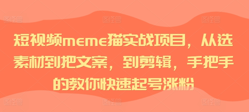 短视频meme猫实战项目，从选素材到把文案，到剪辑，手把手的教你快速起号涨粉-ANQUYE-HENHENLU-26UUU[首页]