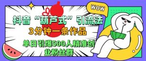 抖音葫芦式引流法，三分钟一条作品，单日引爆抖音500人精准创业粉丝群【揭秘】-ANQUYE-HENHENLU-26UUU[首页]