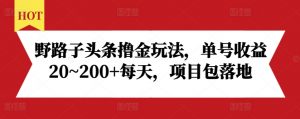 野路子头条撸金玩法，单号收益20~200+每天，项目包落地-ANQUYE-HENHENLU-26UUU[首页]