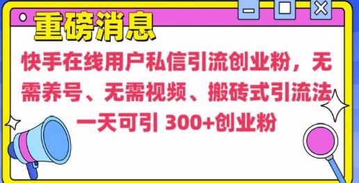 快手最新引流创业粉方法，无需养号、无需视频、搬砖式引流法【揭秘】-ANQUYE-HENHENLU-26UUU[首页]