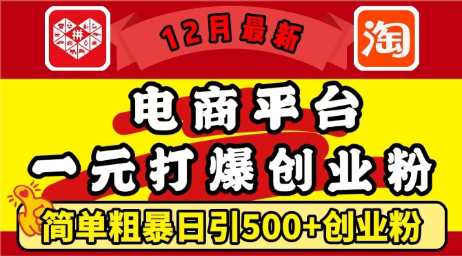 12月最新：电商平台1元打爆创业粉，简单粗暴日引500+精准创业粉，轻松月入过W【揭秘】-ANQUYE-HENHENLU-26UUU[首页]