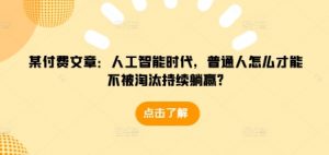 某付费文章：人工智能时代，普通人怎么才能不被淘汰持续躺赢?-ANQUYE-HENHENLU-26UUU[首页]