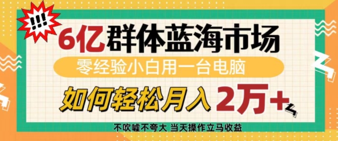 6亿群体蓝海市场，零经验小白用一台电脑，如何轻松月入过w【揭秘】-ANQUYE-HENHENLU-26UUU[首页]