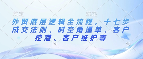 外贸底层逻辑全流程，十七步成交法则、时空角逼单、客户挖潜、客户维护等-ANQUYE-HENHENLU-26UUU[首页]