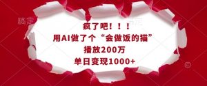 疯了吧！用AI做了个“会做饭的猫”，播放200万，单日变现1k-ANQUYE-HENHENLU-26UUU[首页]