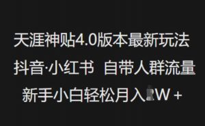 天涯神贴4.0版本最新玩法，抖音·小红书自带人群流量，新手小白轻松月入过W-ANQUYE-HENHENLU-26UUU[首页]