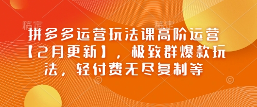 拼多多运营玩法课高阶运营【2月更新】，极致群爆款玩法，轻付费无尽复制等-ANQUYE-HENHENLU-26UUU[首页]