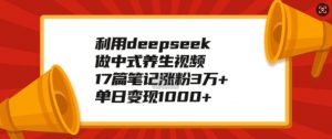 利用deepseek做中式养生视频，17篇笔记涨粉3万+，单日变现1k-ANQUYE-HENHENLU-26UUU[首页]